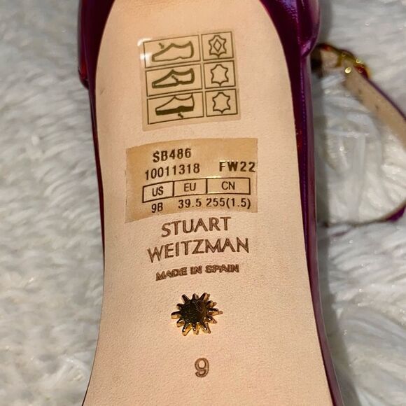 STUART WEITZMAN Sandal Nudist NEW Iridescent Patent Leather 4.5” Stiletto Pink 9 - Picture 13 of 16